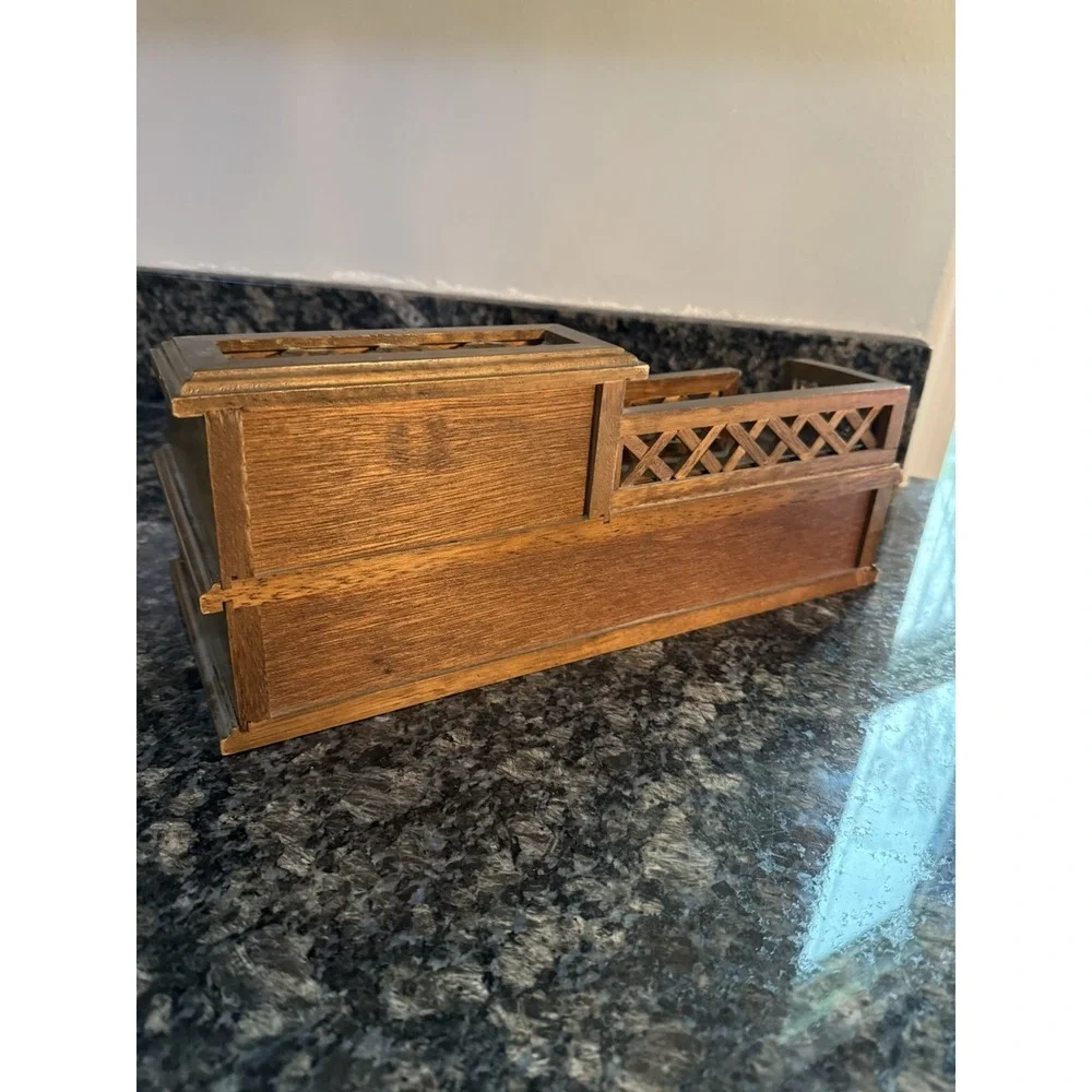 Vintage MCM Men's  Woman's Wood Jewelry Dresser Box Valet 1 Drawer 70's‎ Desk